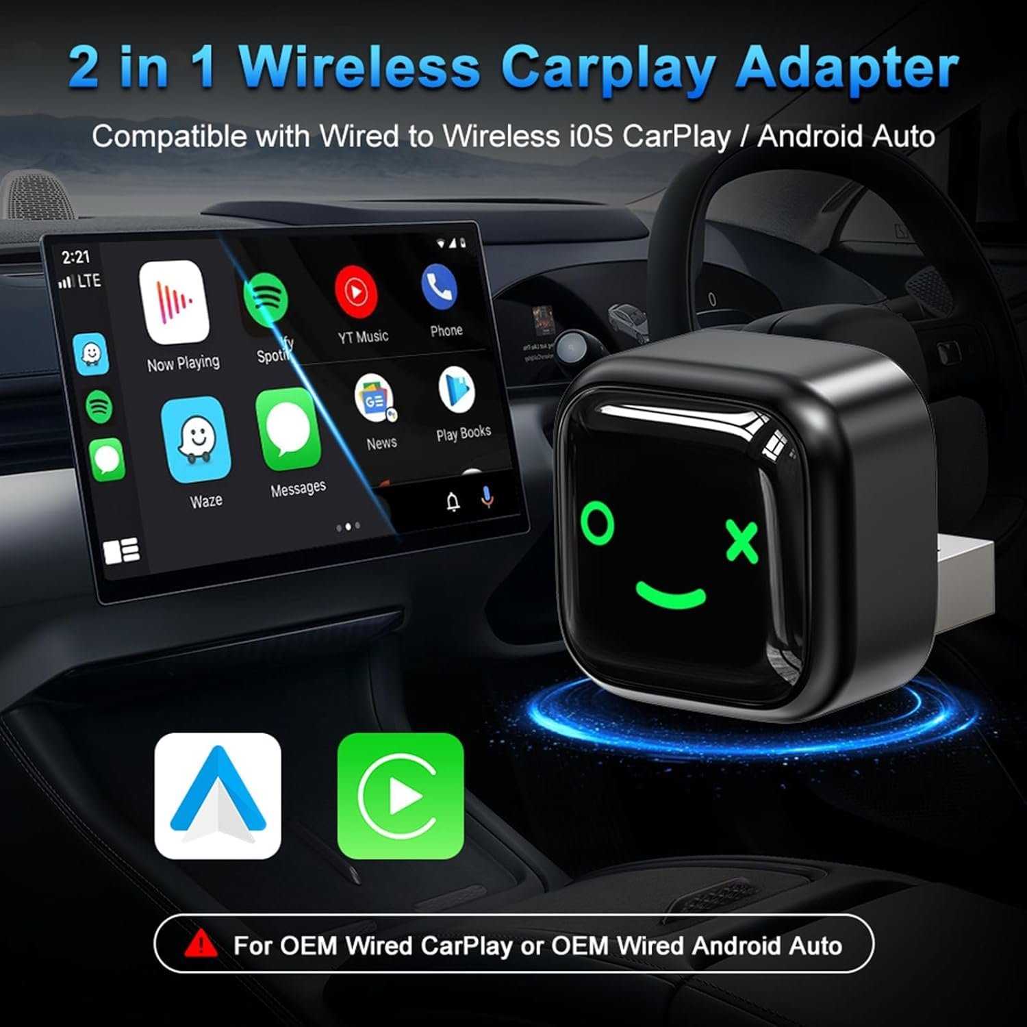 Mini Wireless Carplay & Android Auto Adapter, Upgrade Wired Carplay to Wireless for Cars with Built-In Wired Apple Carplay & Android Auto-Usb-A/C Support, Plug and Play Fast Stable Connection image number 3