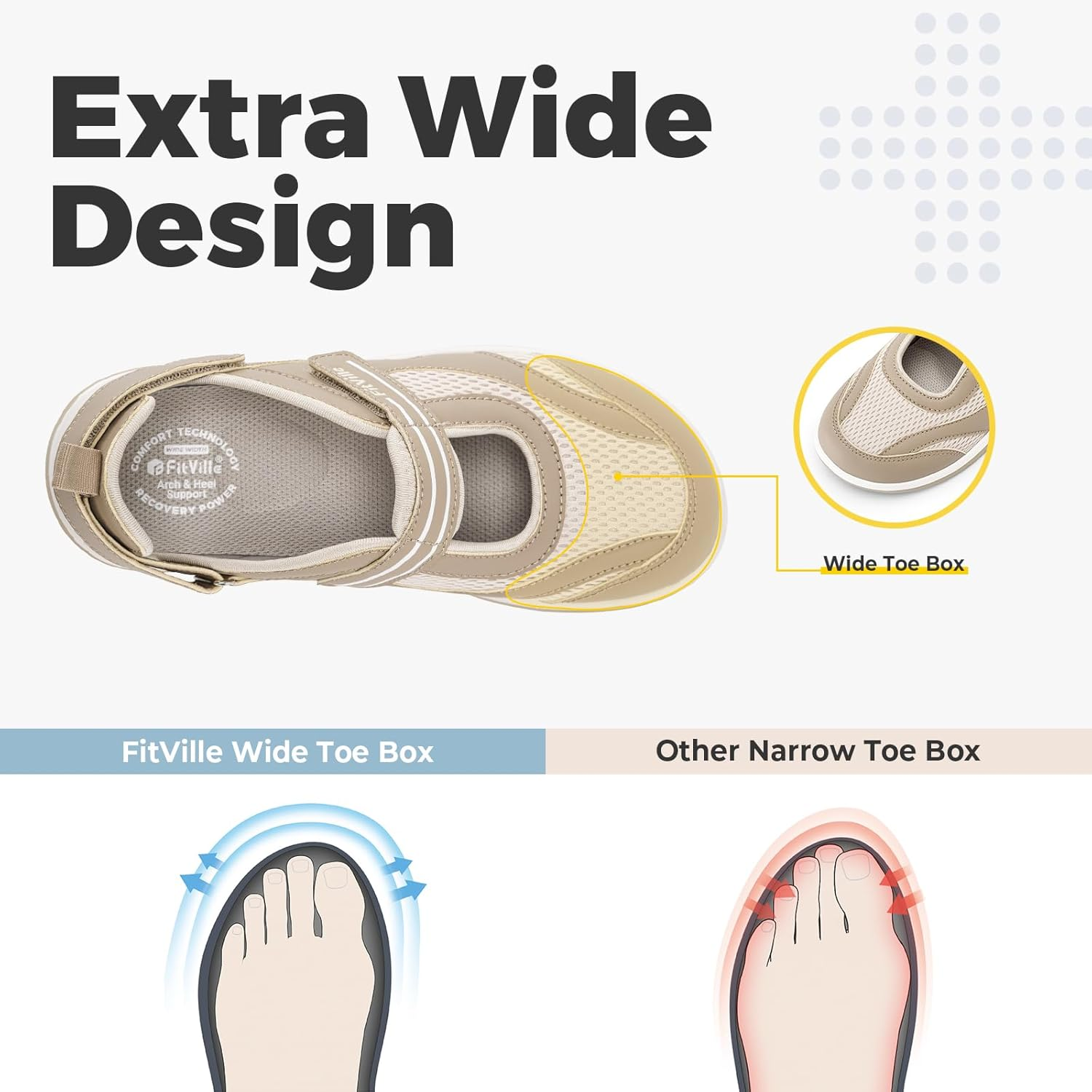 Fitville Women'S Diabetic Shoes Extra Wide Width Sandals, Ladies Adjustable Lightweight Mary Jane Flats Arch Support Orthopedic Shoes for Swollen Feet Plantar Fasciitis image number 6