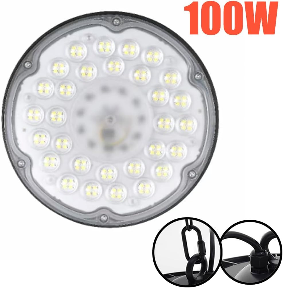 PORIYA 100W/300W/500W UFO LED High Bay Lights,6500K&Ip 65 Waterproof LED Light,Hanging with Hook/Chain/Plug for Factory Warehouse Workshop Store Garage Gym Industrial Shed Factory image number 4