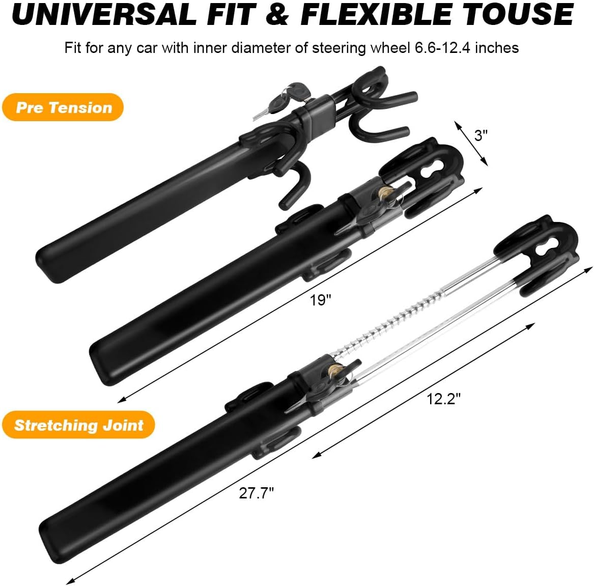 Steering Wheel Lock anti Theft Car Device Steering Wheel Lock Anti-Theft Device Adjustable Length Clamp Double Row Atom Keys Steering Lock Car Steering Wheel Lock Heavy Duty Secure Device image number 1