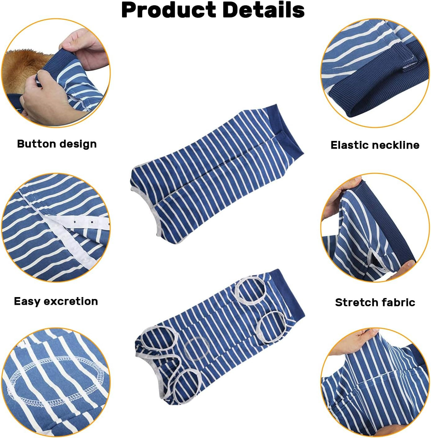 VCCLFSIA Dog Surgery Recovery Suit, Breathable Cat Onesie after Surgery for Spay Abdominal Wounds or Skin Diseases, Anti-Licking Pet Bodysuits for Male Female Cats Dogs (Blue, 2XL) image number 6