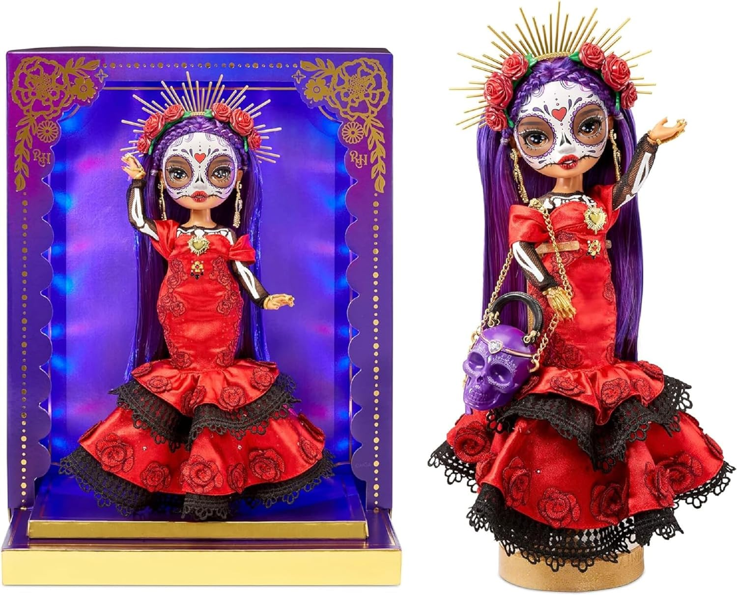 RAINBOW HIGH 2022 Celebration Edition D&iacute;a De Los Muertos Maria Garcia Fashion Collector Doll 11 In. Celebratory Face Painting & Calavera Purse. Light up Display & Premium Accessories