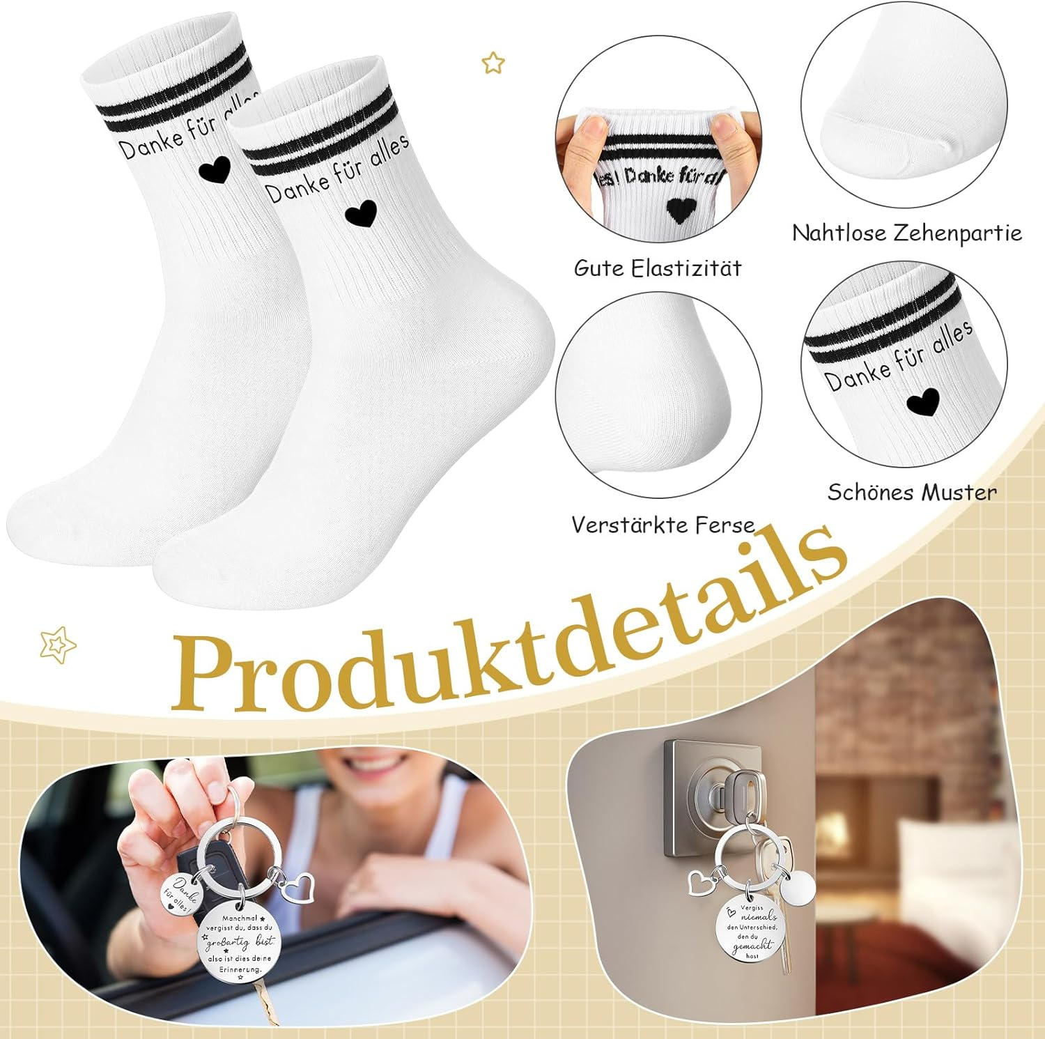 Xuniea 3-Piece Leaving Gift for Colleague Thank You Gifts Set Inspirational Cosmetic Bag Keyring Colleagues Thank You for All Socks Gift for Leaving Retirement Job Change, White, Fashion image number 3