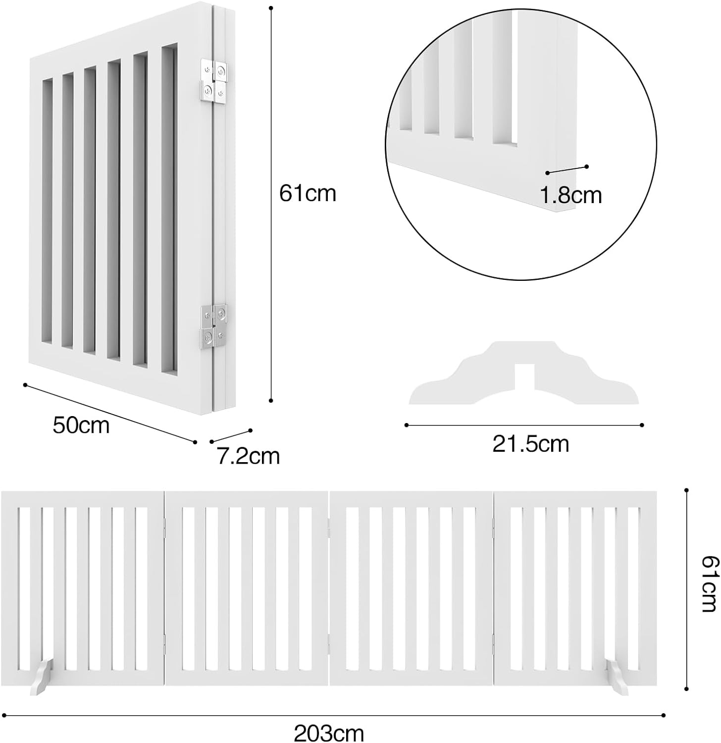 Advwin Wooden Pet Gate,4-Panel Dog Fence Freestanding Pet Barrier Safety Gate,Foldable Dog Gate Doorway for Indoor Outdoor 203X91Cm image number 4