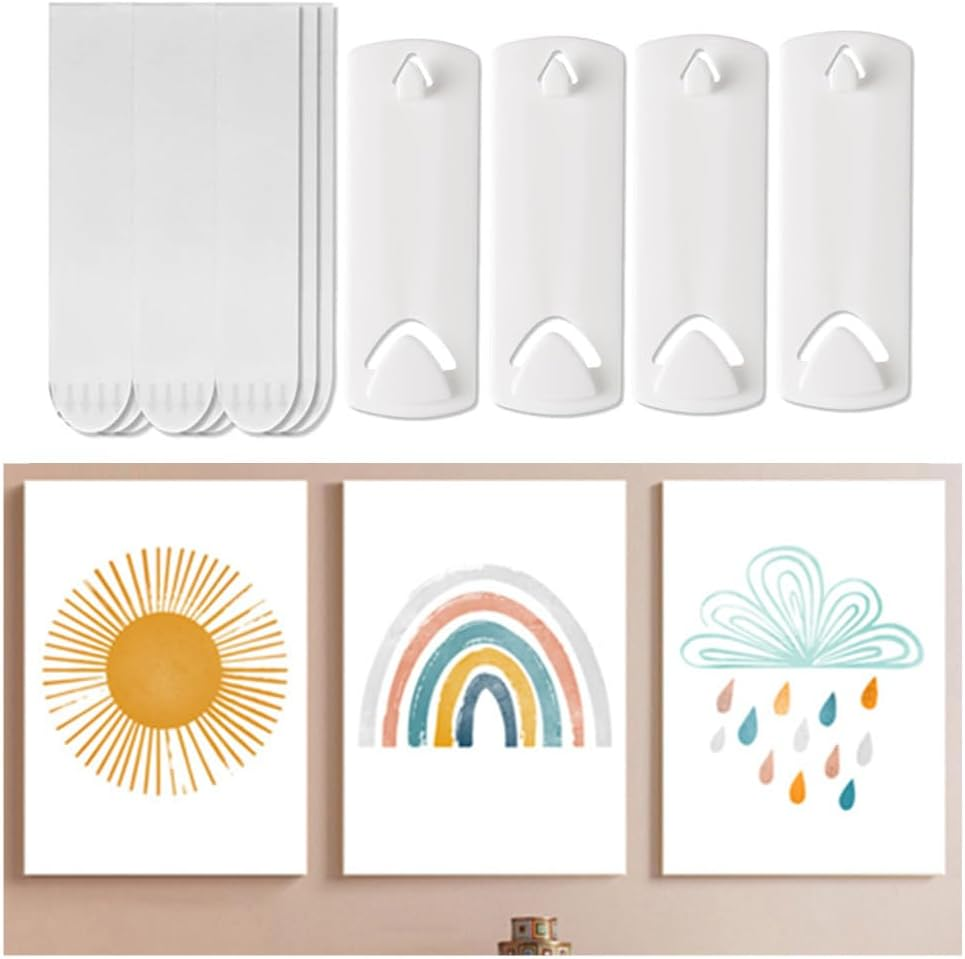 Picture Hangers for Sawtooth and Wire Frame, Wanfoou 10 Sawtooth Picture Hangers/Wire Back Hangers, 12 Large Removable Adhesive Strips, Invisible Adhesive Picture Hanger, No Nails Picture Hooks