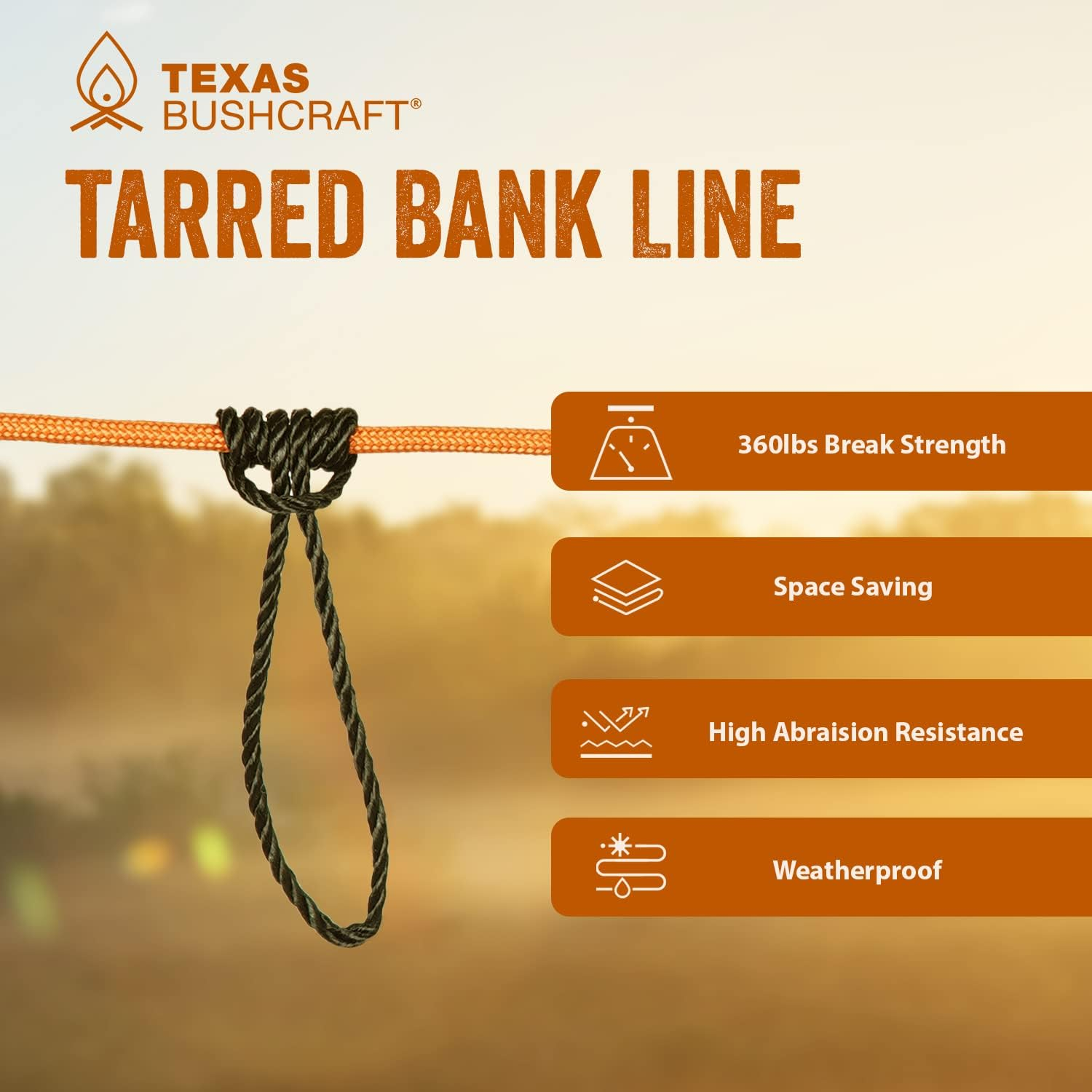 Texas Bushcraft Tarred Bankschnur-Schnur #36 Schwarze Nylonschnur Zum Angeln, Camping Und Berleben Im Freien Starke, Wetterbestndige Bankschnur-Seil Fr Trotline
