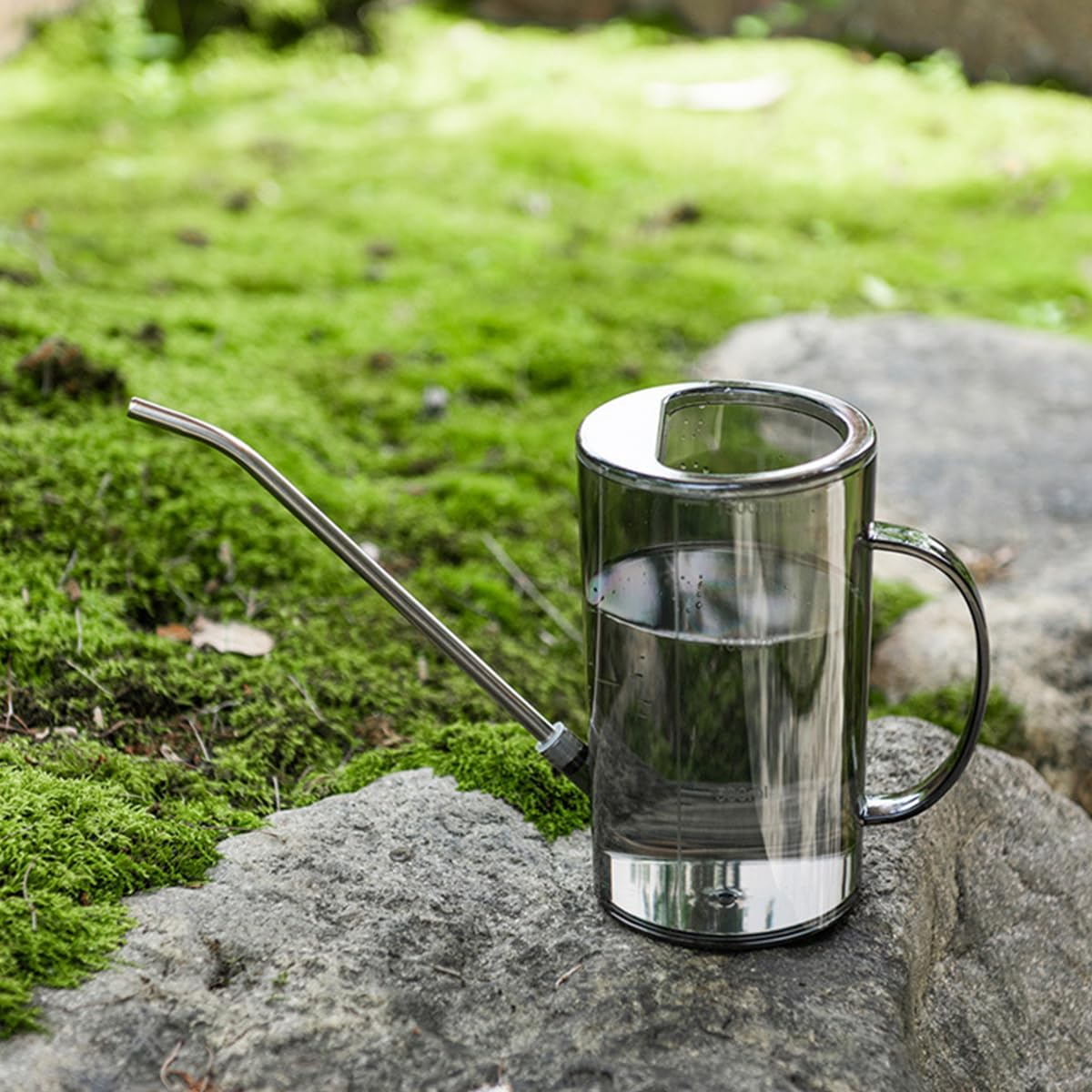 AIMALL 1.5L Long Spout Plastic Watering Can for Indoor Plants, Succulents and Bonsai &ndash; Transparent/Grey/Green, 7.4In Tall Slim Kettle for Garden & Home Use - Green image number 2