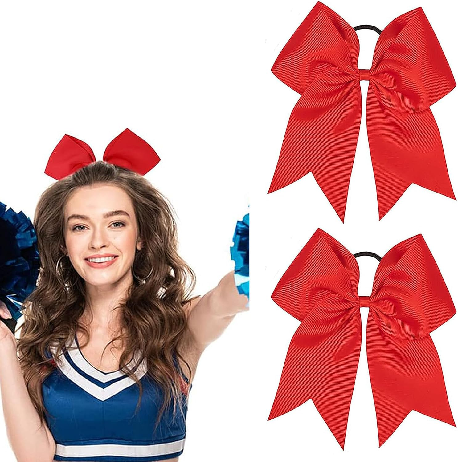 Pack of 2 Bow Hair, Red Bow Hair, Red Hair Bow, Red Bow, Red Large Bow Hair Rope, Hair Bow Women, for Cheerleaders, Teenage Girls (Red) image number 1