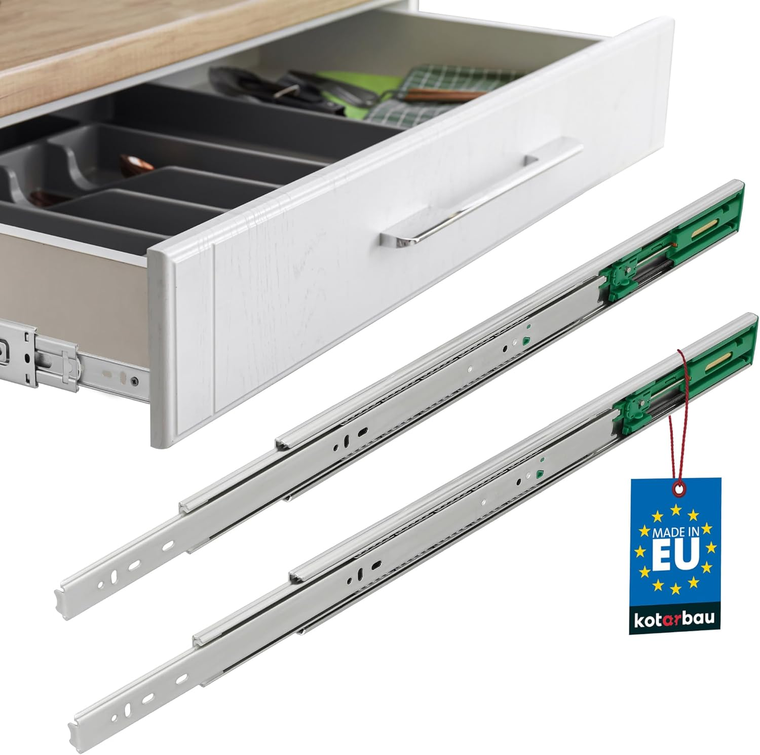 KOTARBAU Drawer Runners, Full Extension, Drawer Runners, 500 Mm, Self-Closing, Steel Drawer Runners, Soft Close Pull-Outs, Drawer Runners for Drawers, Full Extension, Telescopic Runners image number 4
