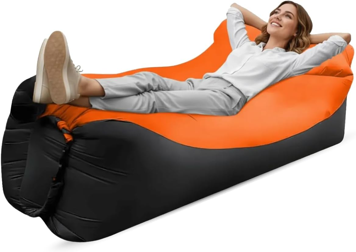Aymxcls Inflatable Lounger Air Sofa Chair Camping & Beach Accessories Portable Water Proof Couch for Hiking, Picnics, Outdoor, Music Festivals & Backyard&ndash;Lightweight (Orange)