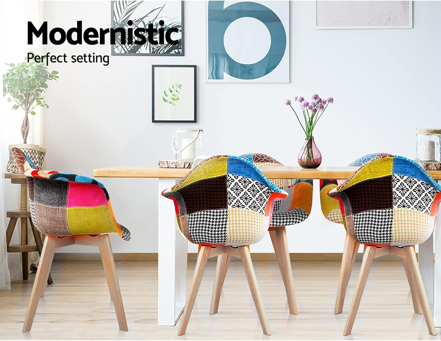 Artiss Dining Chairs Set of 2 Vintage Retro Esright Chair Nursing Seats Reading Seating Home Living Room Bedroom Kitchen Cafe Office Furniture, Polyester Fabric, in 46Cm Seat Height image number 3