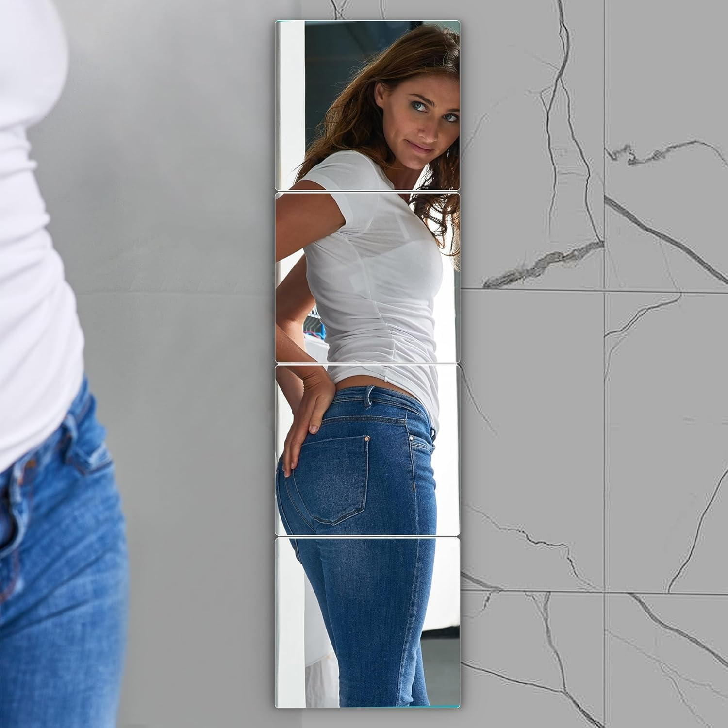 Full Length Mirror Tiles, 4PCS 30Cmx30Cm Acrylic Mirror, Can Be Used as Door Fitness, Bedroom Large Wall, Body, Wall Mounted.