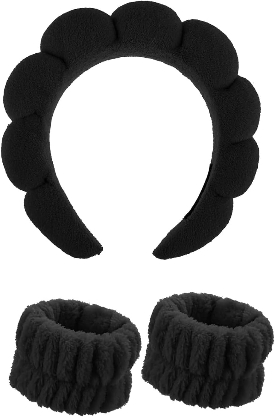 Skin Care Headband Bracelets for Face Wash Set Soft Sponge Makeup Spa Headband Hair Band Face Wash Headband Wash Face Bracelet Non-Slip Headband for Women and Girls (Black) image number 6