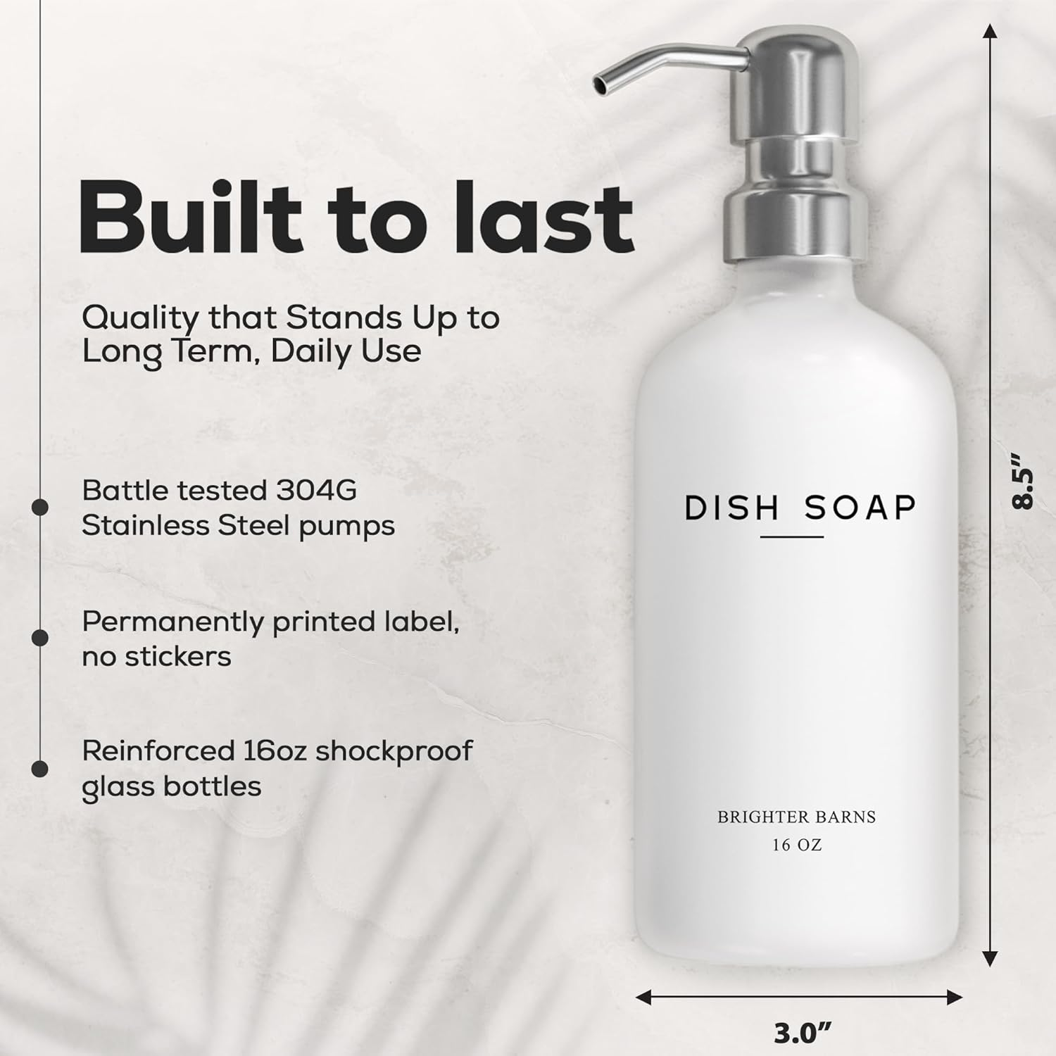 White Glass Hand and Dish Soap Dispenser Set by Brighter Barns - Modern Kitchen Soap Dispenser Set & Pump for Sink - Farmhouse Home Decor, Minimalist Kitchen Accessories (White) - Black Hd image number 6