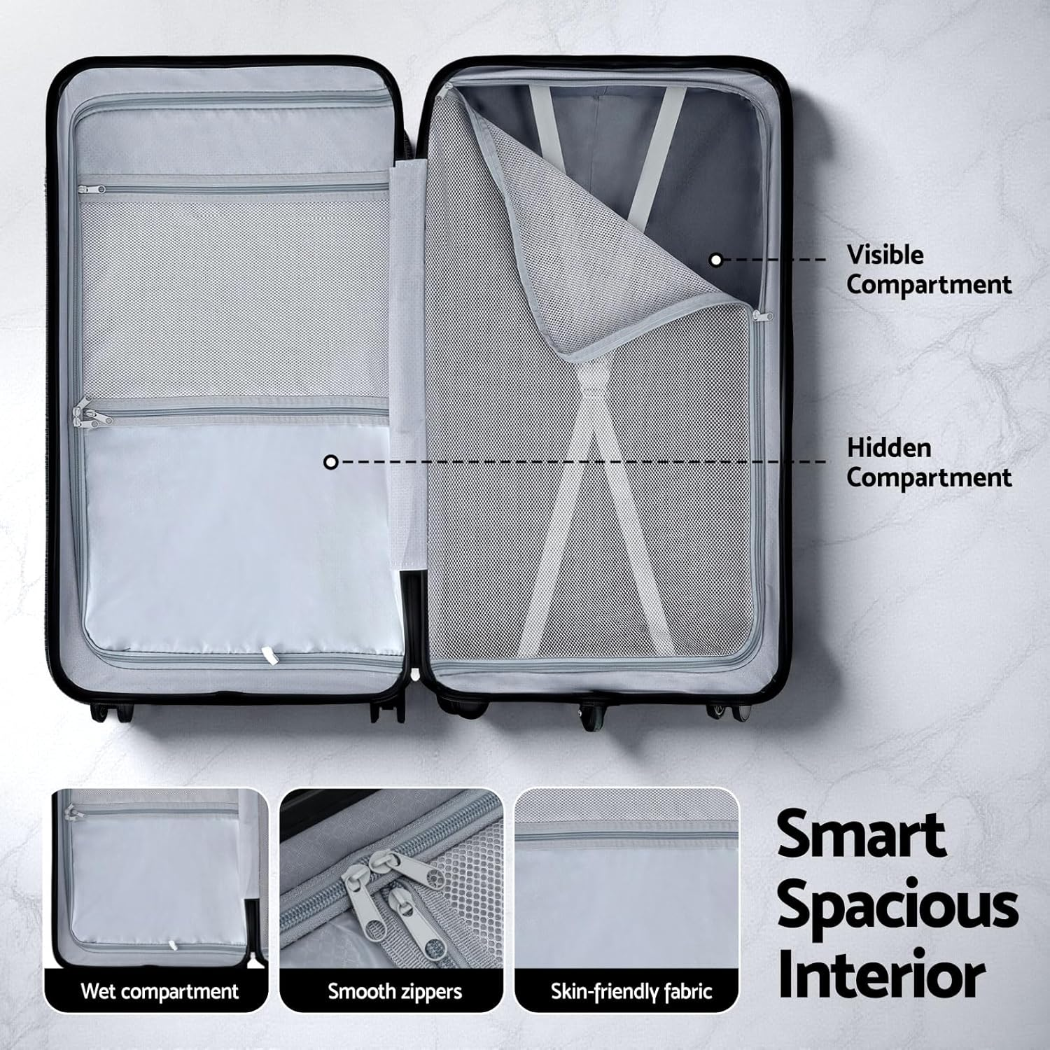 Wanderlite 32'' Trunk Luggage, Suitcase with Larger Capacity, 5 Wheels, Travel Luggage with Usb&Type-C Port, Phone & Cup Holder, TSA Lock, Lightweight Hardshell, Black image number 2