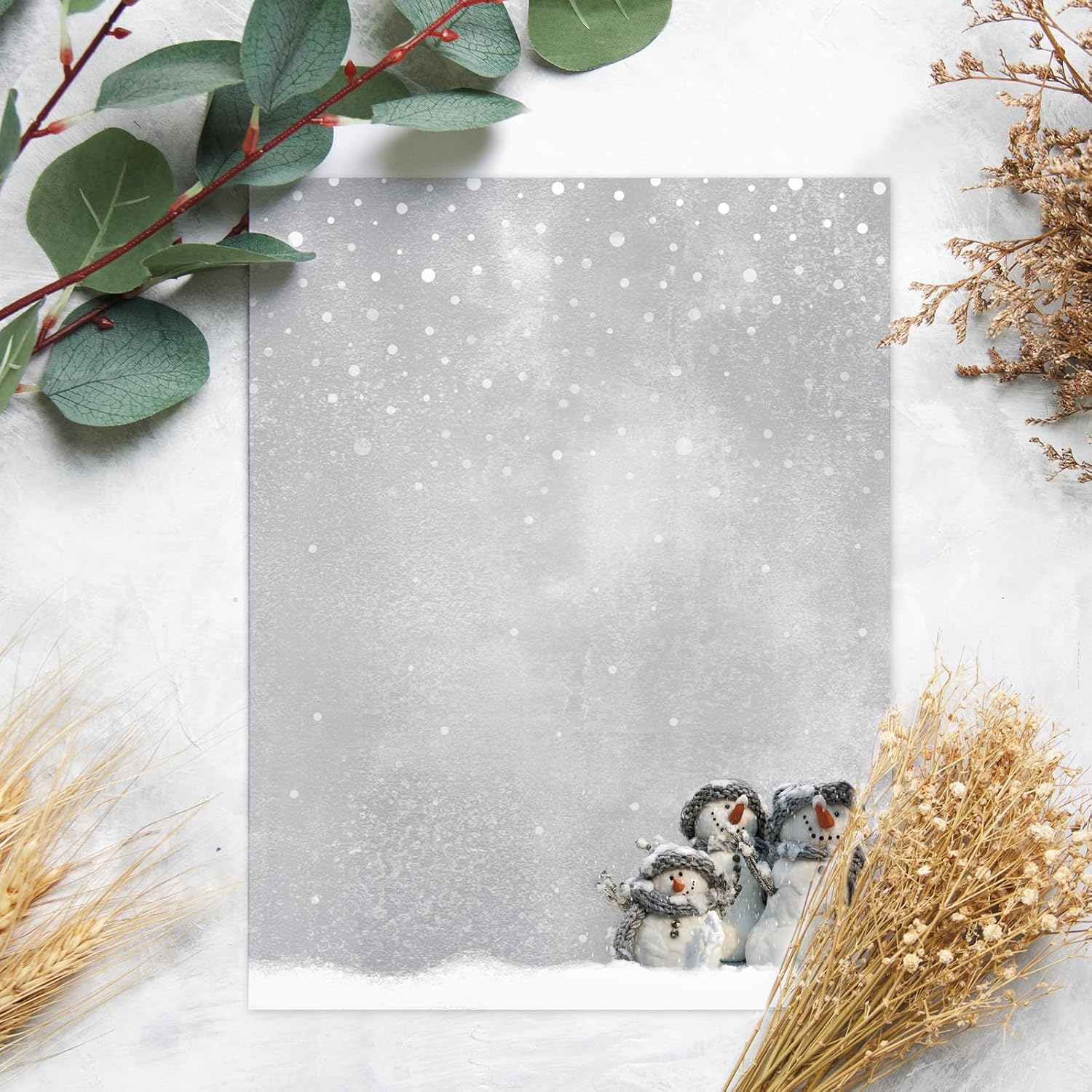 Anydesign 80 Pack Winter Stationery Letterhead Paper Snowman Snowflake Letter Paper Gray Writing Paper Notes Greeting Paper for Christmas Invitation Office Printing Supplies, 8.5 X 11 Inch image number 5