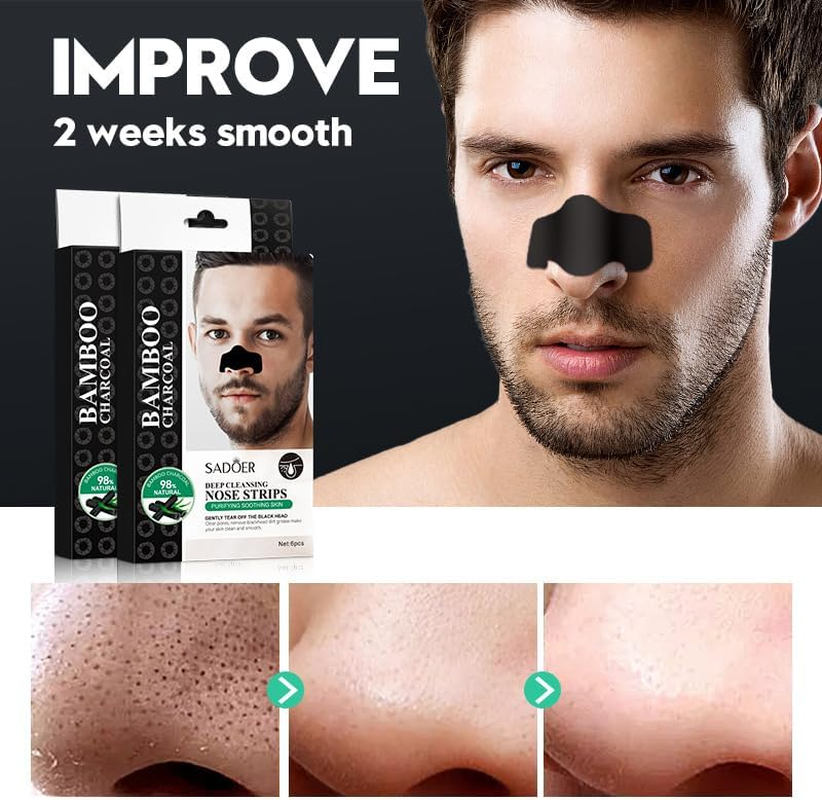 Men Blackhead Pore Strips, Deep Cleansing Blackhead Remover for Face, Natural Charcoal Nose Strips for Oily Skin, Large Size Nose Pore Strips for Black Head Whitehead Pore Unclogging Minimizer, 6PCS image number 6