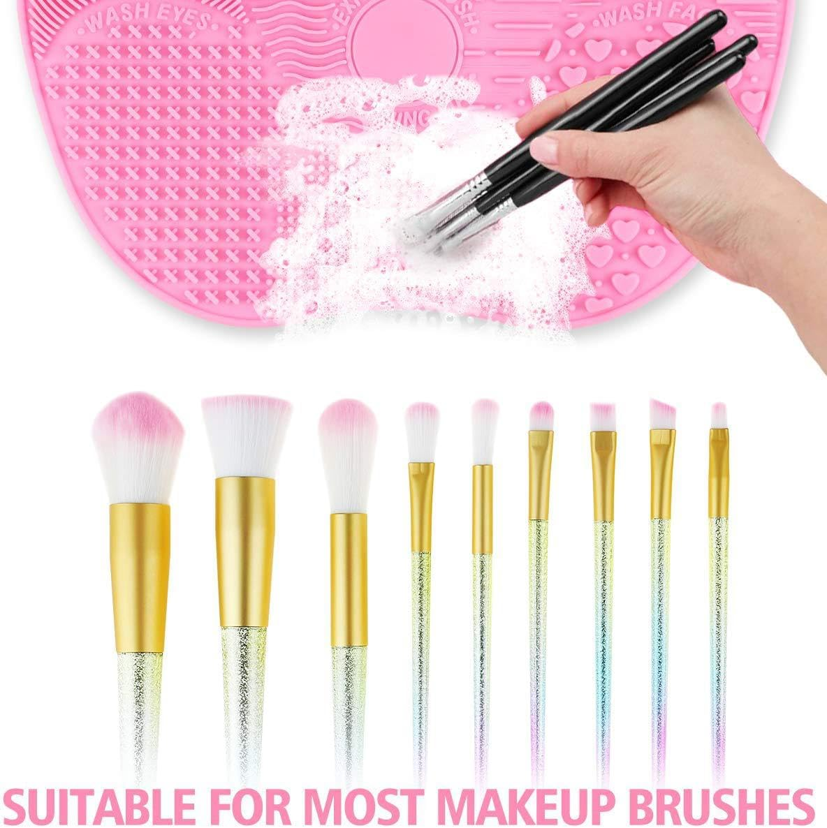 2Pcs Makeup Brush Cleaner Mat,Portable Medium Silicone Brush Cleaning Mat,6 * 4.5Inche,Universal Makeup Brush Cleaner Pad Washing Tools Cosmetic Brush Cleaner(Pink,Green)