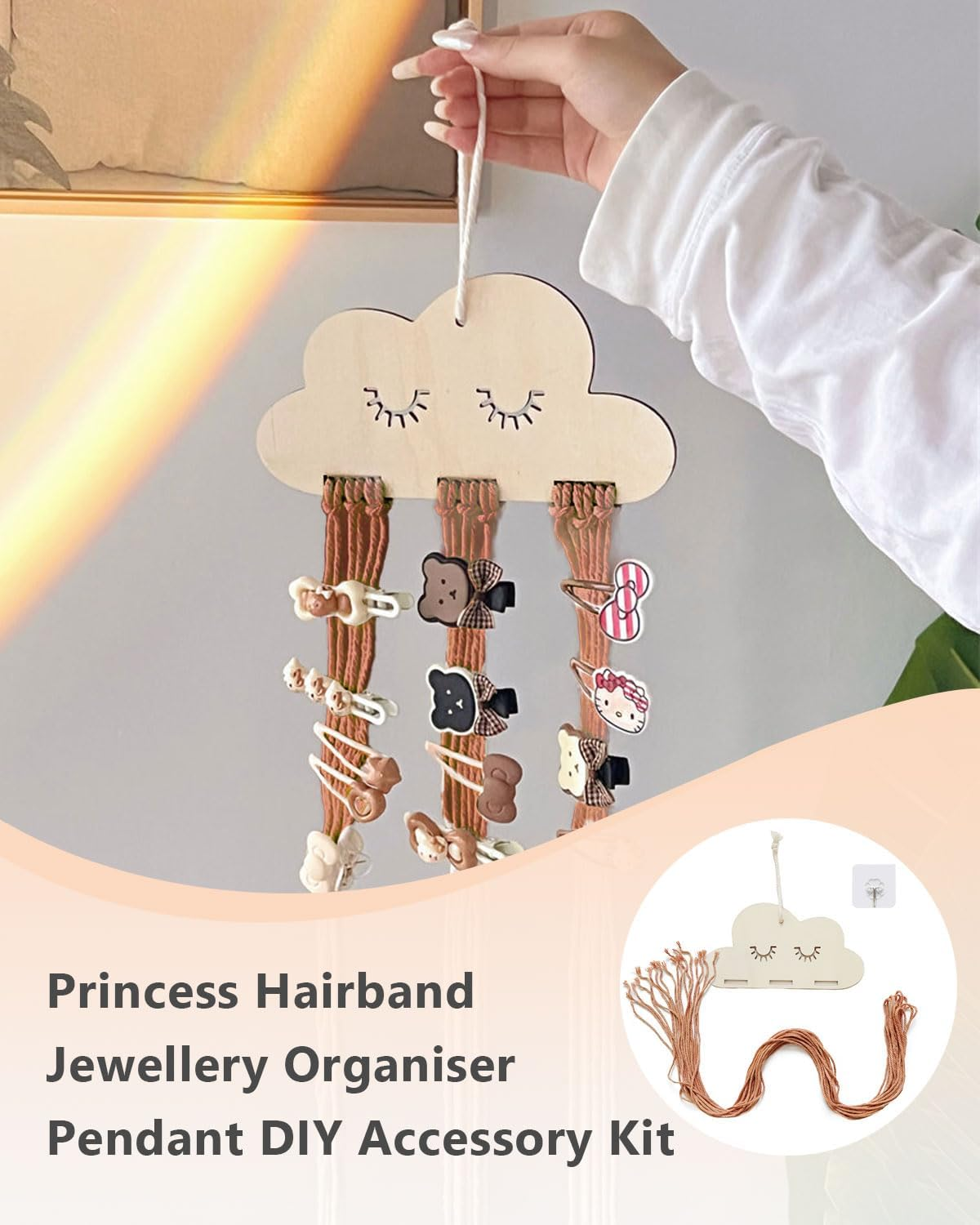 IPNSDON 1 Piece Scandinavian Style Wooden Piece Clouds Hair Clip Organiser, Girls Hair Clip Organiser, Hair Clip Holder with Hair Clip Organiser (A) image number 4