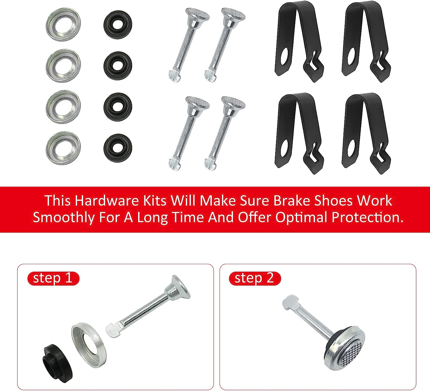 JAVIK Front Brake Shoes Springs Pins Kit for Honda TRX300FW 4X4, TRX350, TRX400, TRX450, TRX500, TRX650 Atvs (1988-2005) - Organic (Non-Asbestos) Material - 24 Items image number 3