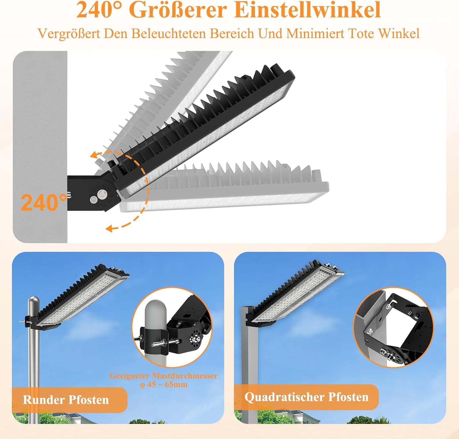 SUFUYA LED Outdoor Spotlight, 200 W Street Lamp Parking Lights, 28000 LM Floodlight, Super Bright 6500 K Headlight, Adjustable 240&deg; LED Floodlight, IP67 Waterproof for Garage, Yard, Outdoor Lighting image number 5