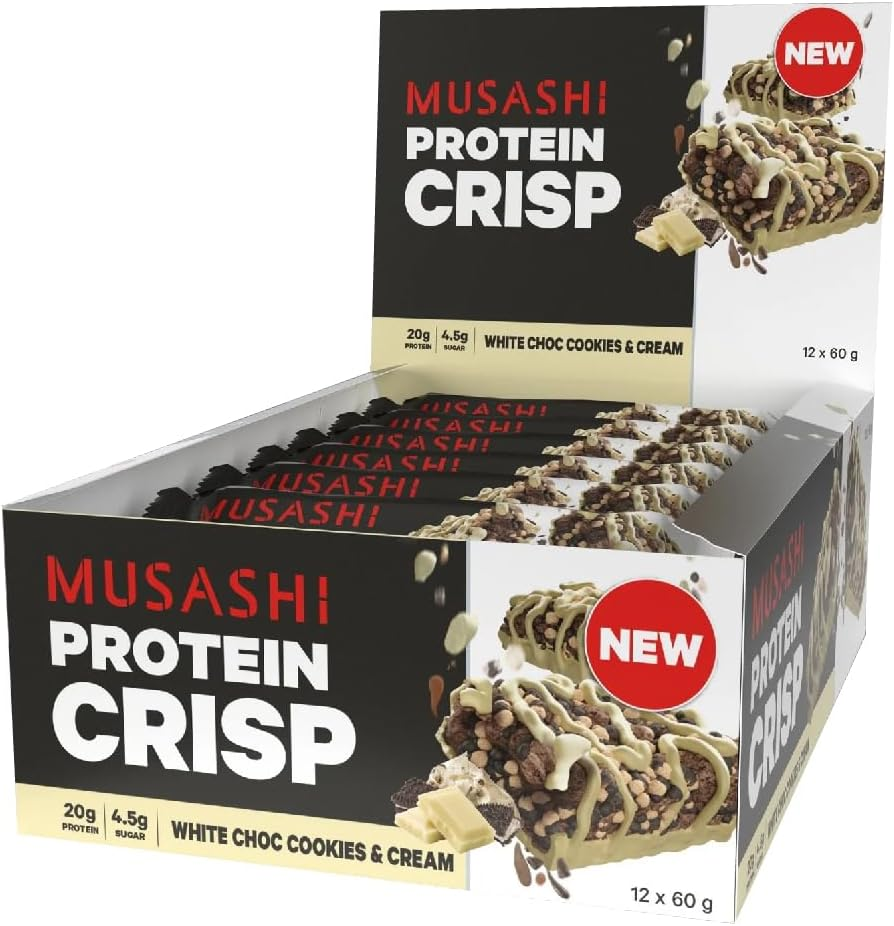Musashi White Chocolate Protein Crisp Bar 12 X 60G image number 1