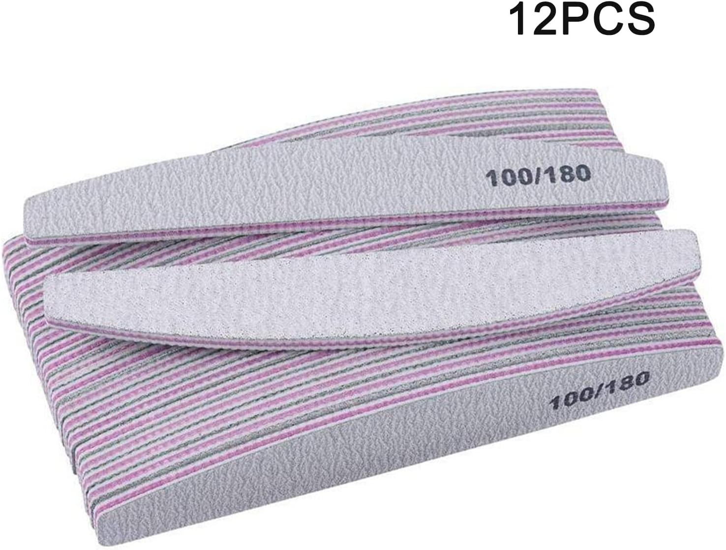 Nail Files, 12 Pcs Double Sided Nail File, Curved Fingernail Files, 100/180 Grit Emery Board Manicure Tools for Natural and Acrylic Nails for Home and Salon Use (Color:Grey) image number 4