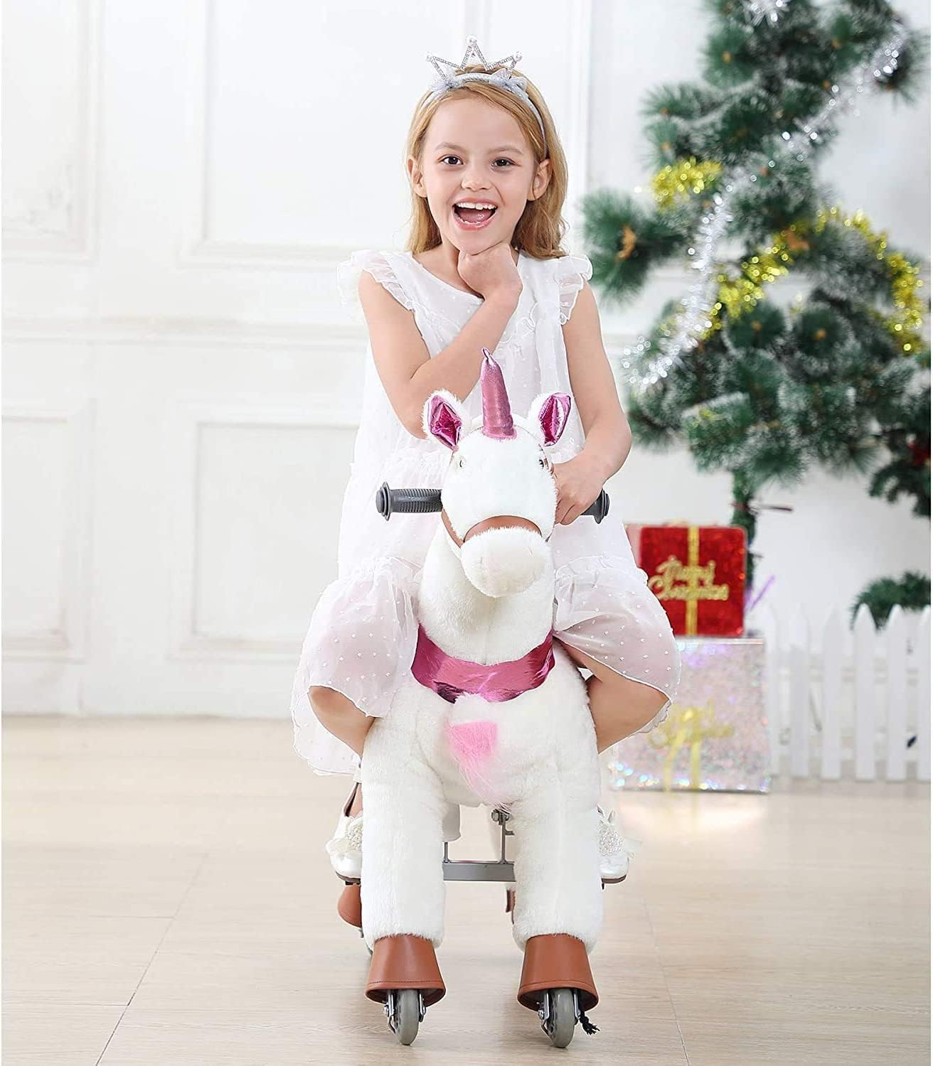 SWAGITLOUD PONYEEHAW Walking Horse Ride on Toy Plush Animal Pink Unicorn Small Size for Ages 3-6 Years image number 3