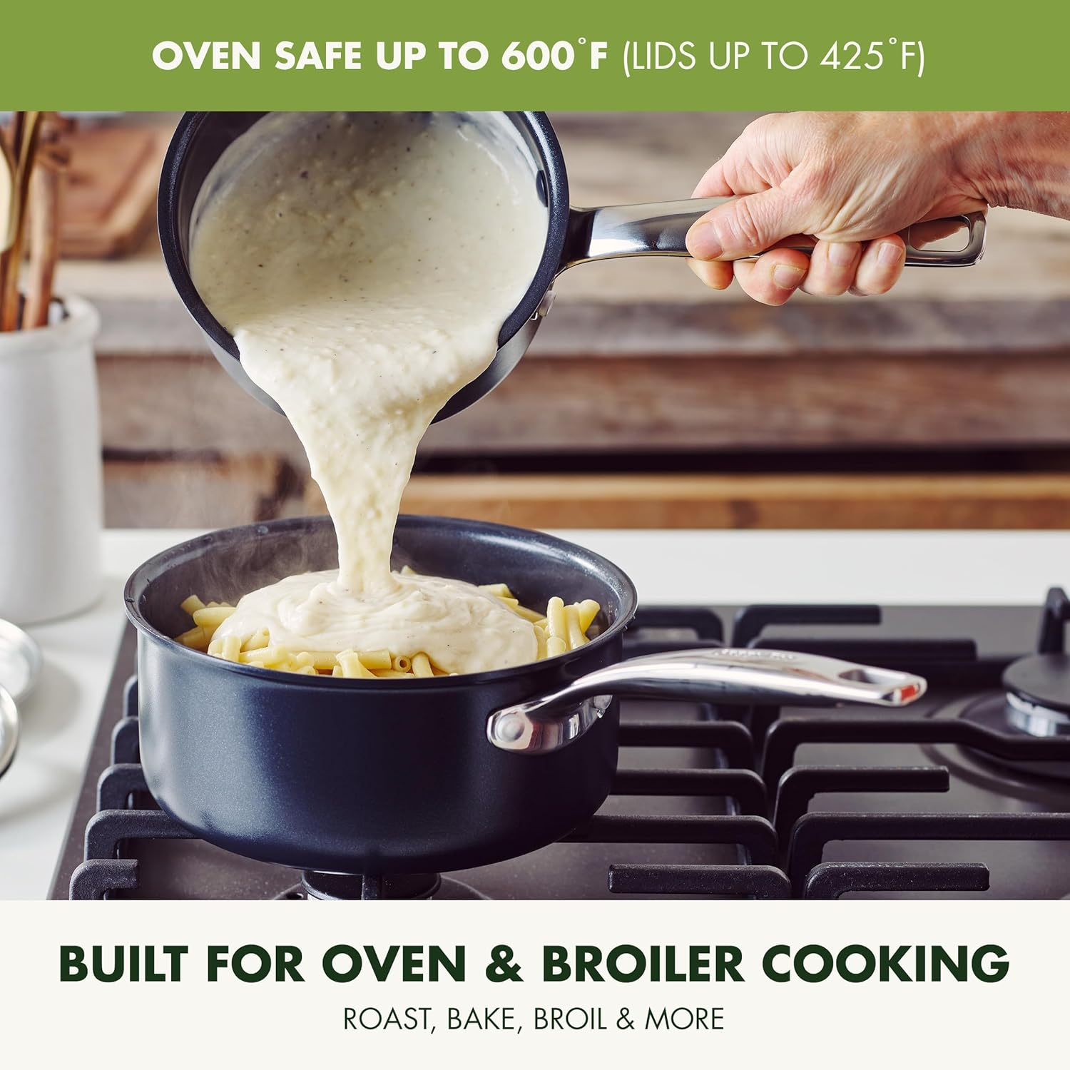 Greenpan Prime Chatham 1QT & 2QT Saucepan Pot Set with Glass Lids, Hard Anodized Diamond Infused Ceramic Nonstick, Pfas-Free, Dishwasher Safe, Oven Safe, Multipurpose Chefs Pan, Stay-Cool Handle,Black image number 5