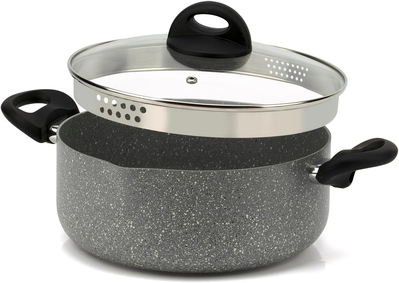 Non Stick Pot Cooking Stock Pots Saucepan Multipurpose Cast Cookware Set Pan with Strainer Glass Lid 3.2 Qt Two-Handled for Soup Noodle, Induction Comptable, PFOA Free 2025 New 20CM(3.0L) image number 2