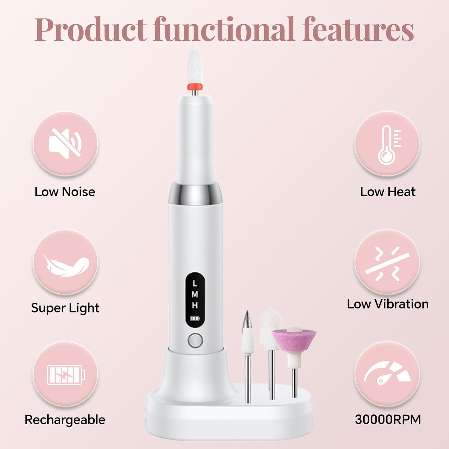 Emmuic Professional Cordless Nail Drill Kit &ndash; Electric Nail File for Acrylic, Gel & Dip Powder Nails, Rechargeable & Portable Manicure Pedicure Machine, Lightweight with 6 Bits