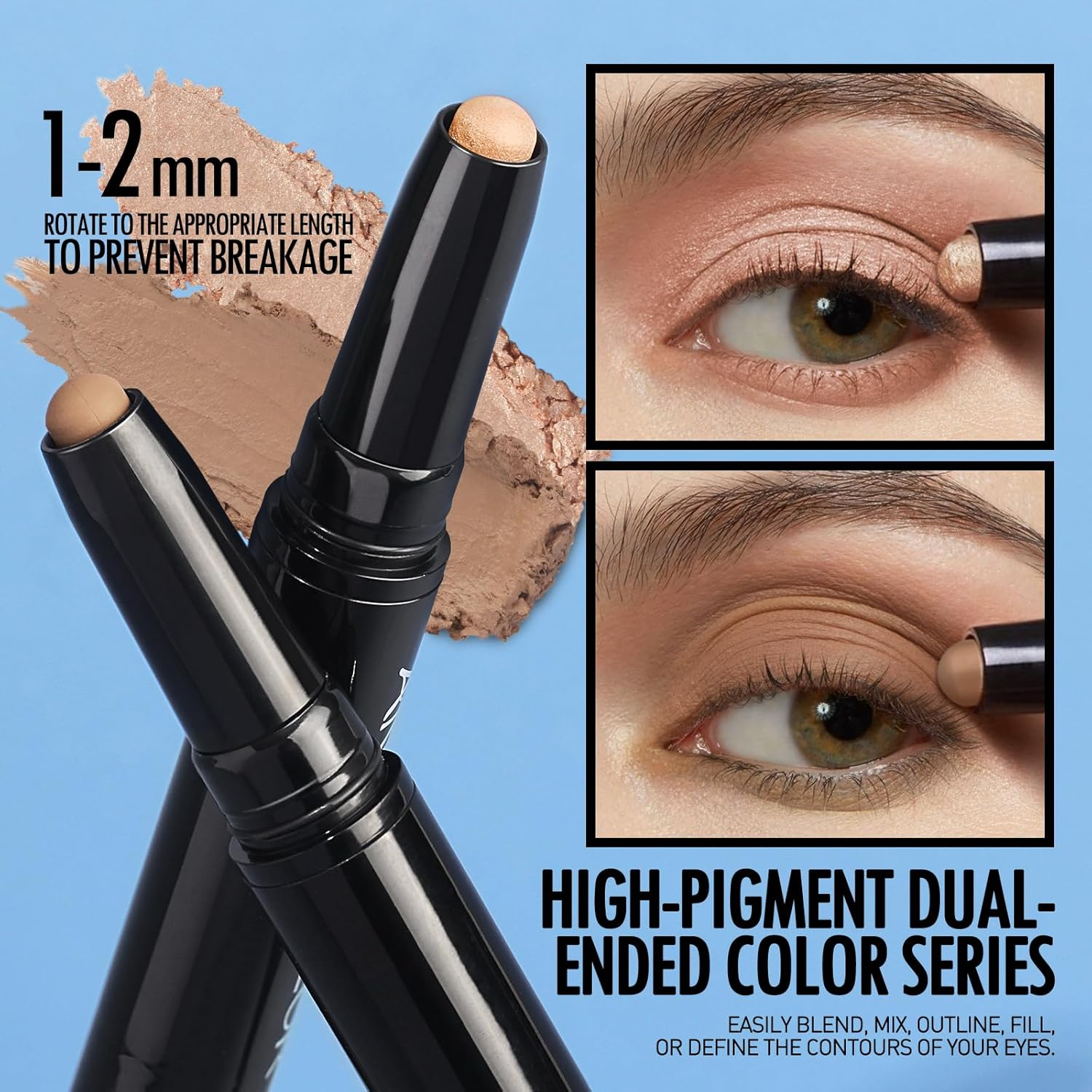 Anglicolor Dual Ended Cream Eyeshadow Stick, Cr&egrave;me to Powder, Brown Eyeshadow Stick, Glitter & Matte Shades, Soomth, Waterproof & Long Lasting, Blendable Glitter Eye Makeup,Golden Pink Shimmer&Taupe image number 2