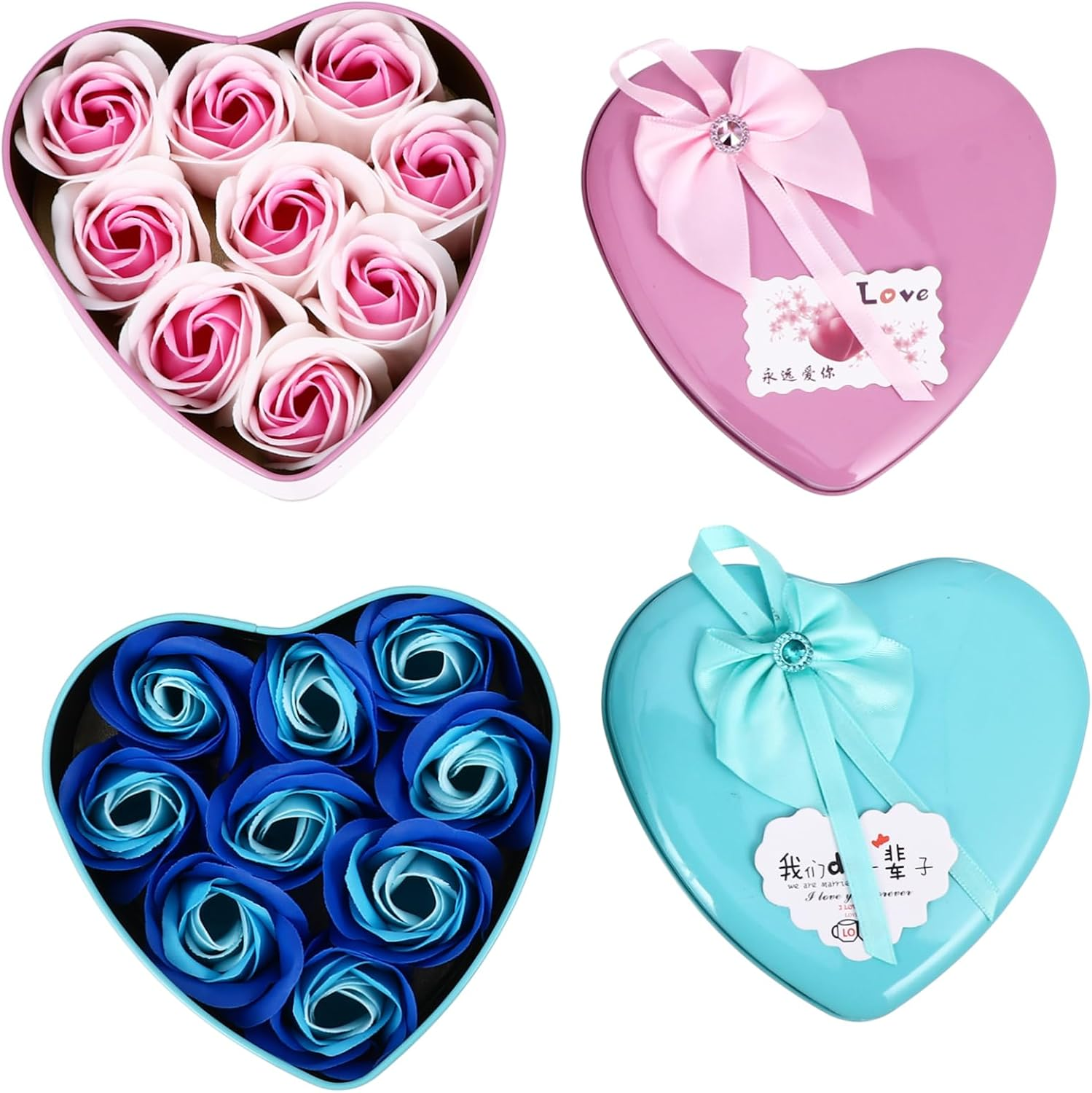 MERRYHAPY 2Pcs Heart-Shaped Soap Flower Box Floral Scented Soap for Special Occasions image number 3