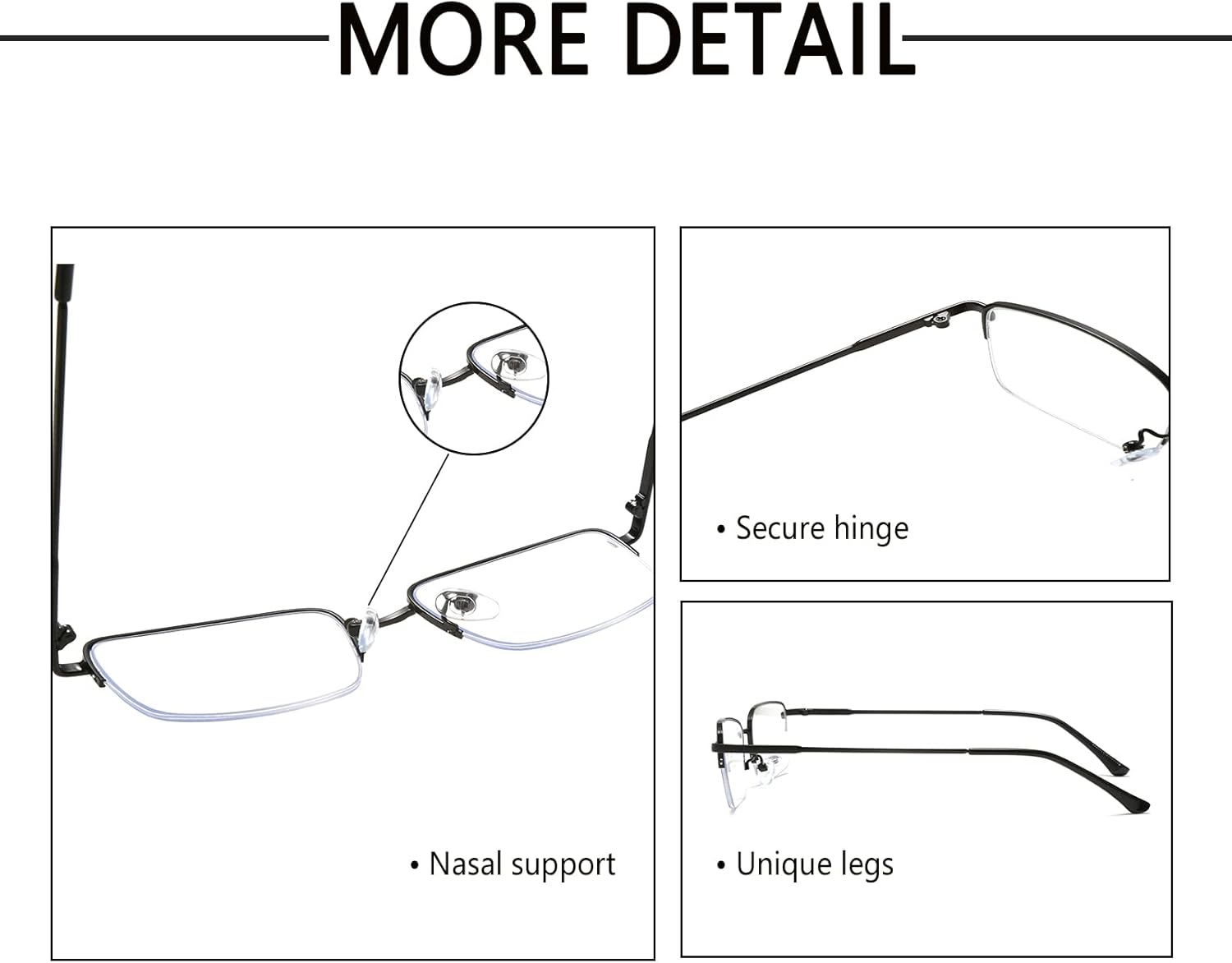 LJCZKA Half Frame Blue Light Blocking Glasses for Men Women, Rectangular Semi Rimless Blue Light Glasses for Anti-Fatigue and Eyestrain - Brown image number 5