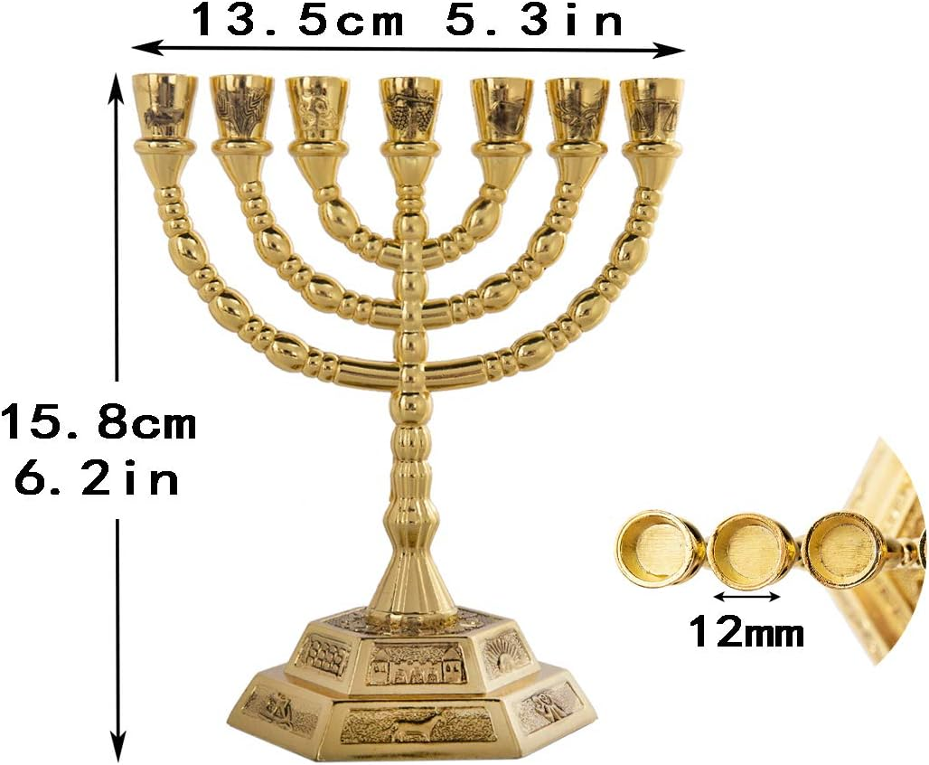 YU FENG 7-Branch Menorah Candle Holder for Shabbat,Tabernacle, Home Decor Ornaments Table Centerpiece Display(Light Gold) - Light Gold image number 2