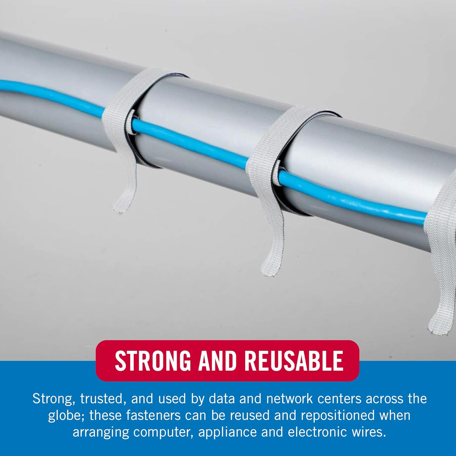 VELCRO Brand 150Pk Cable Ties Value Pack | Replace Zip Ties with Reusable Straps, Reduce Waste | for Wire Management and Cord Organizer | 8 X 1/2" Thin Pre-Cut Design, Black and Gray image number 2