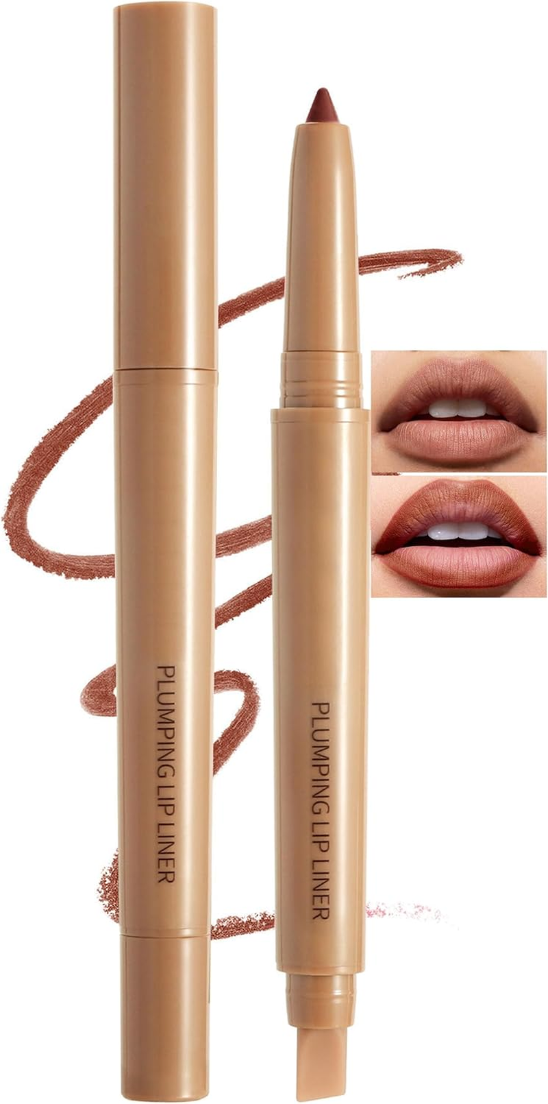 Erinde Matte Lip Liner Pencil with Brush, Rotating Lip Liner, Long-Lasting and Highly Pigmented, Smudge-Proof, Smooth Velvet Texture, Contour Your Lips, Vegan #06