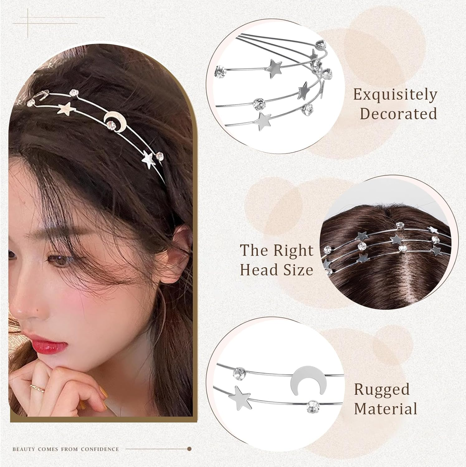 Yeomju Rhinestone Star Headband, Set of 2 Headband for Girls and Women, Flexible Design for Weddings and Celebrations, Elegant Handmade Stars Hair Band image number 1