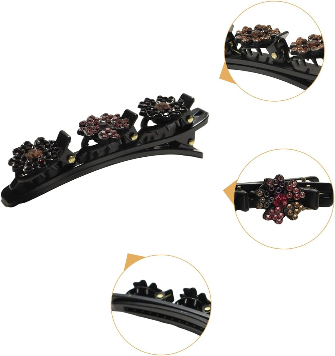 Enwye 6 Pieces Braided Hair Clips with Sparkling Crystal Stones New Double Layer Braids Hair Accessories for Women and Girls image number 3