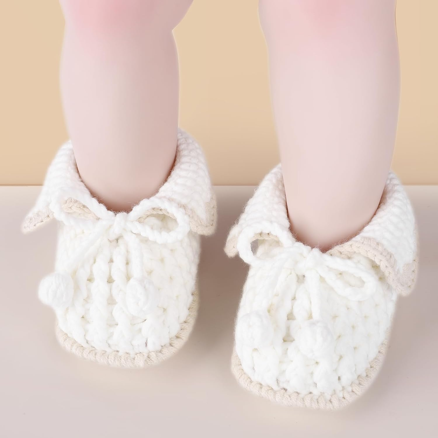 KARUNEL Baby Booties Newborn Sock Shoes Hand Crochet Knit Cotton Bootie Soft Cozy Ankle Boots for Infant Boys Girls image number 2