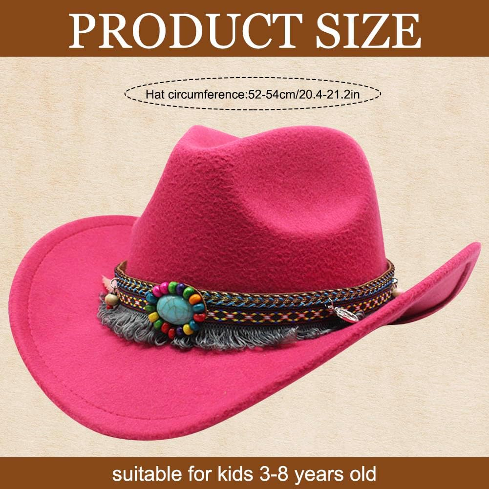 Kids Girls Boys Cowboy Hat Wide Brim Western Toddler Cowgirl Hat with Four Decorative Bands Felt Fedora Hat - Black image number 2
