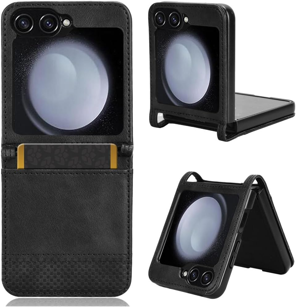 UPLAI Wallet Case for Samsung Galaxy Z Flip7, Slim Shockproof Leather Mobile Phone Case with Stand Function, Folio Magnetic Closure Protective Case, Stylish Cover, Black image number 4