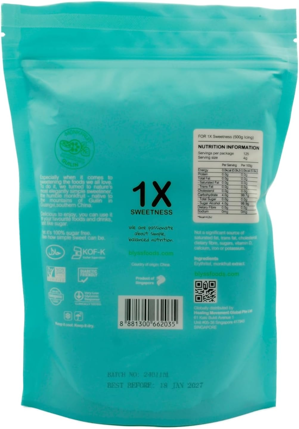 Blyss Natural Zero-Gi Monk Fruit Sweetener - 500G Powdered Icing | Organic Blend of Monk Fruit & Erythritol | Sugar-Free, Low Carb, Keto & Diabetic Friendly | Perfect for Baking & Desserts image number 4