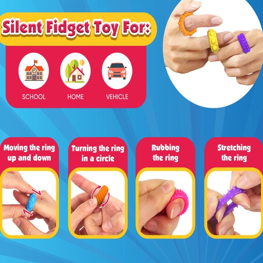 Sensory Fidget Toys for Autism Kids ,12 Pack Quiet Calming Spinner Rings Autism Stress Relief , Students Anxiety Relie