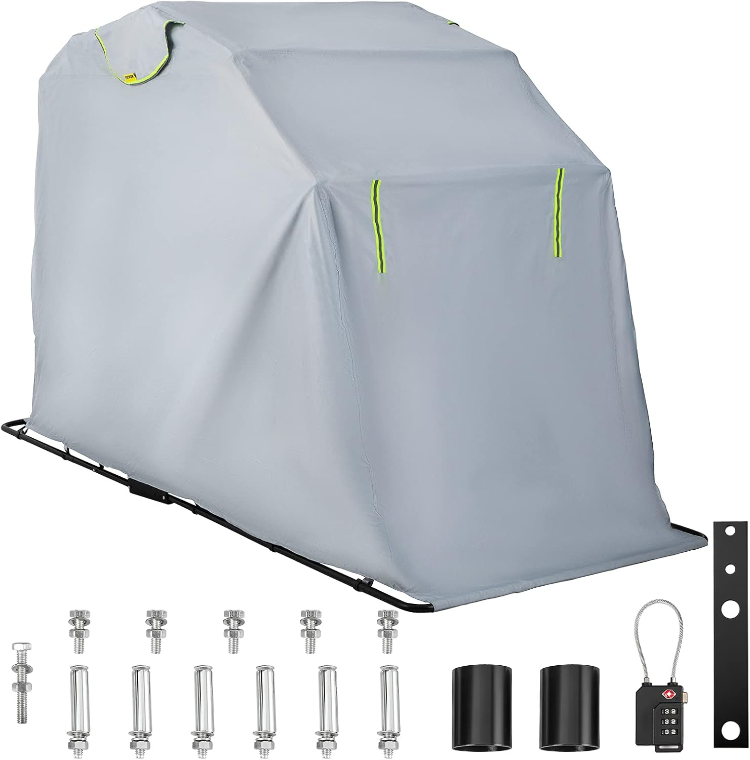 VEVOR Motorcycle Shelter, Waterproof Motorcycle Cover, Heavy Duty Motorcycle Shelter Shed, 420D Oxford Motorbike Shed Anti-Uv, 133.9"X53.9"X76.8" Grey Shelter Storage Garage Tent W/Lock & Weight Bag image number 5