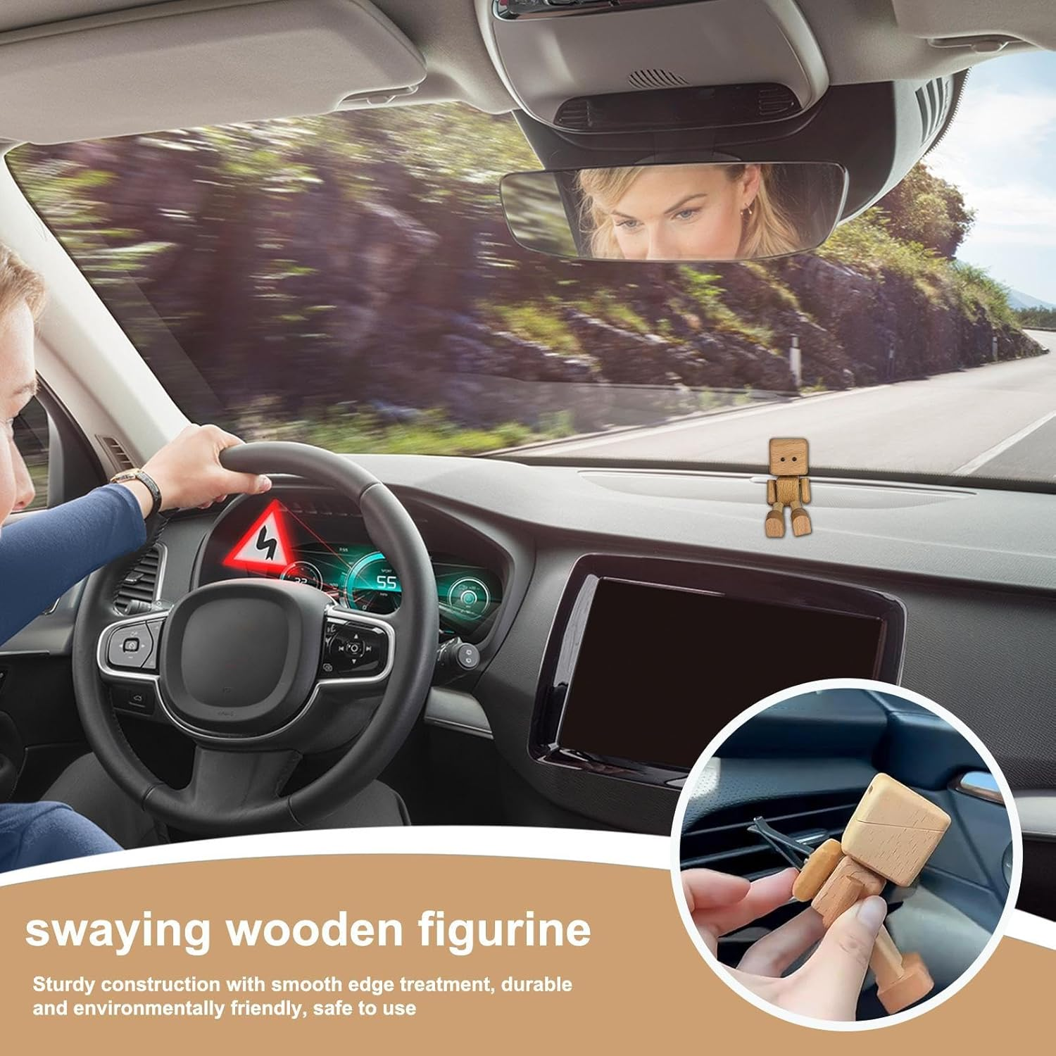 Shaking Wooden Man, Cute Shaking Feet Wooden Man Doll Figurine, Automotive Interior Decorations Display Ornaments for Long Driving Shelf Road Trip Home Desk Tabletop - Covered Beech image number 7