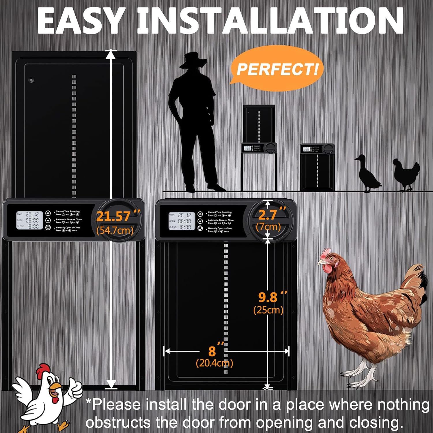 INNOLAND Automatic Chicken Coop Door with Timer/Manual Mode, Aluminum Alloy Chicken Door | Anti-Pinch | Large Programmable LCD Screen, Chicken Door with Low Battery Warning image number 5