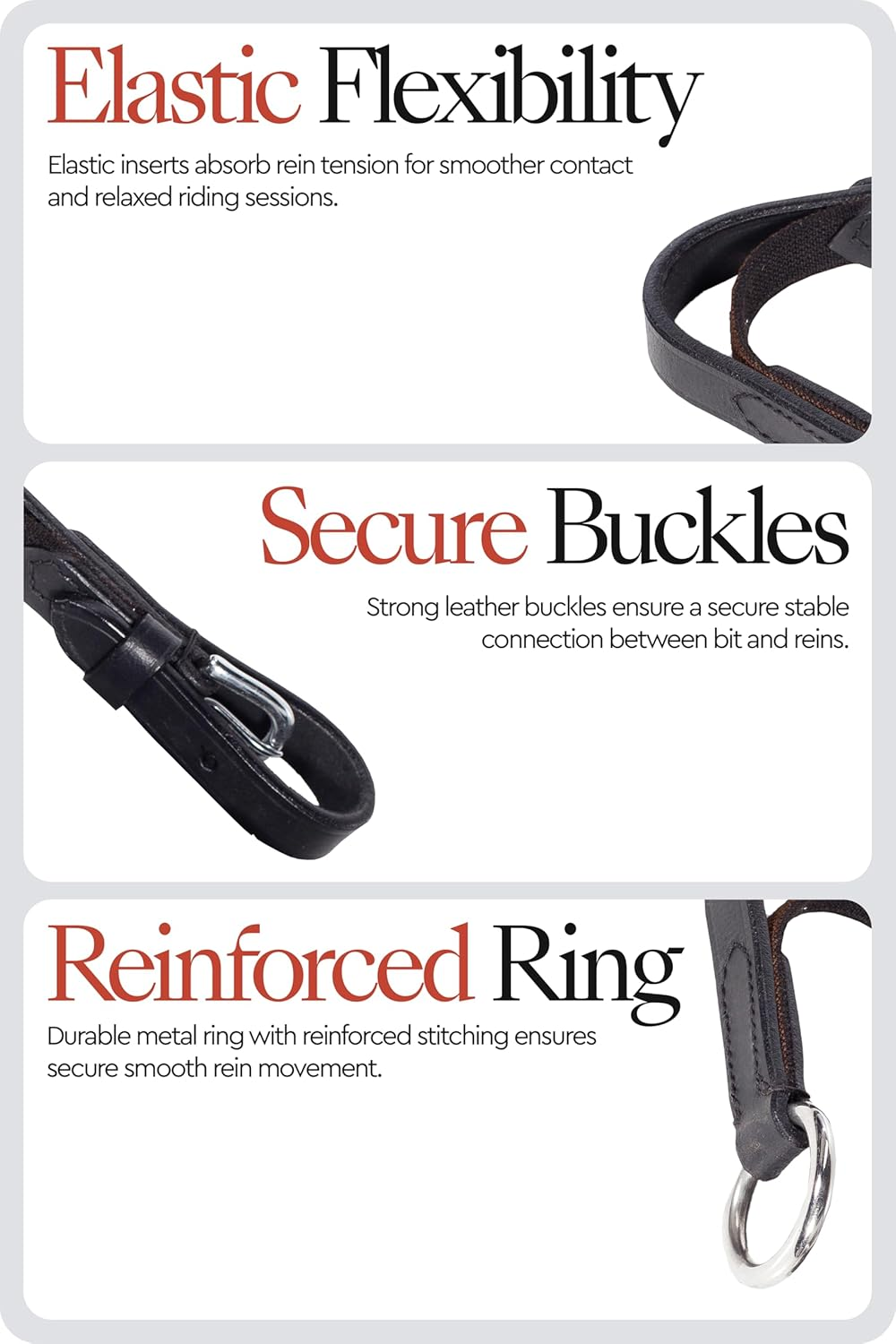HORZE Soft Elastic Horse Rein-Aid Inserts | Rein Extensions to Improve Horseback Riding Contact image number 4