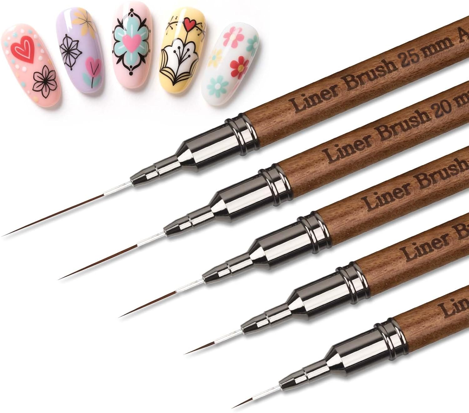 Artdone Metallic Nail Art Pens, Liner Brushes Set, 5PCS Copper Color Nail Tools for Long Lines, Thin Details, Fine Drawing, Liner Brush UV Gel Polish Painting Nail Design Sizes 5/8/12/20/25Mm