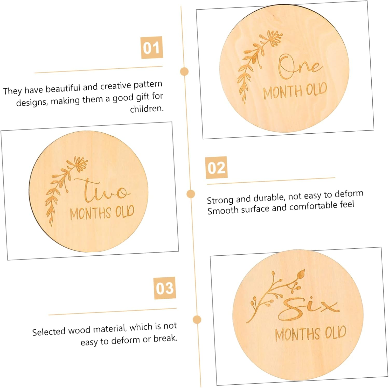 MERRYHAPY 14Pcs Wooden Milestone Cards Set Unisex Photo Props for Newborns Milestone Discs for Memorable First Year Adorable Growth Announcement Plaques Smooth Finish for Safe Use image number 4